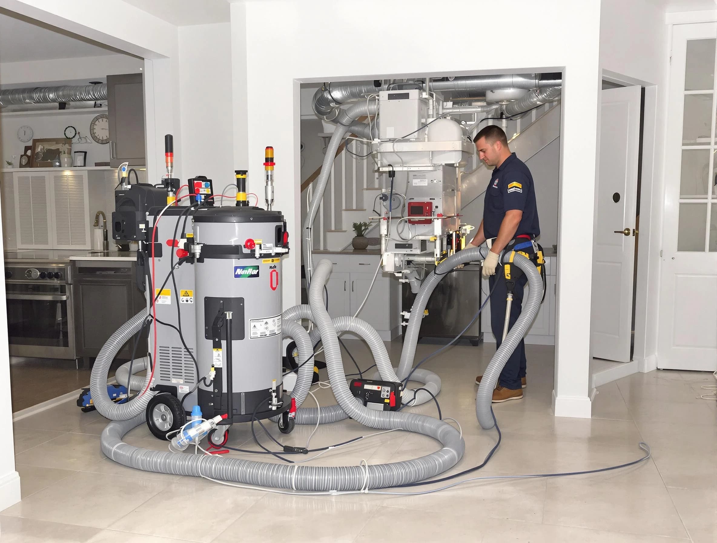 Hampton Air Duct Cleaning technician operating negative pressure cleaning equipment for thorough duct maintenance in Hampton