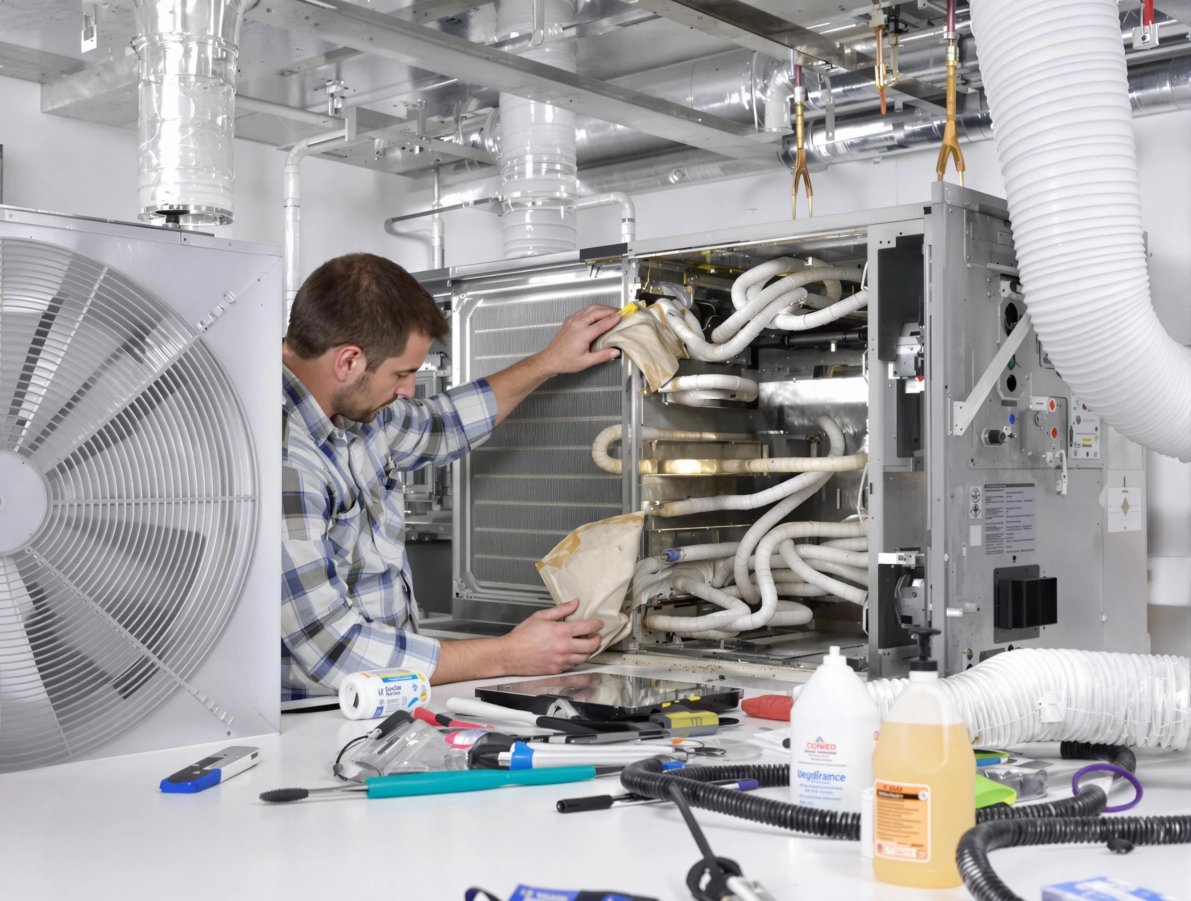 Hampton Air Duct Cleaning specialist performing precision AC coil cleaning in Hampton